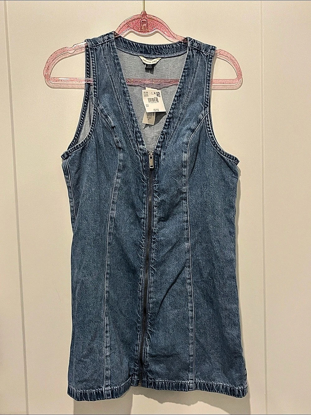 American Eagle AE Zip-Front Denim Mini Dress Denim Mini Dress in Blue Size Small